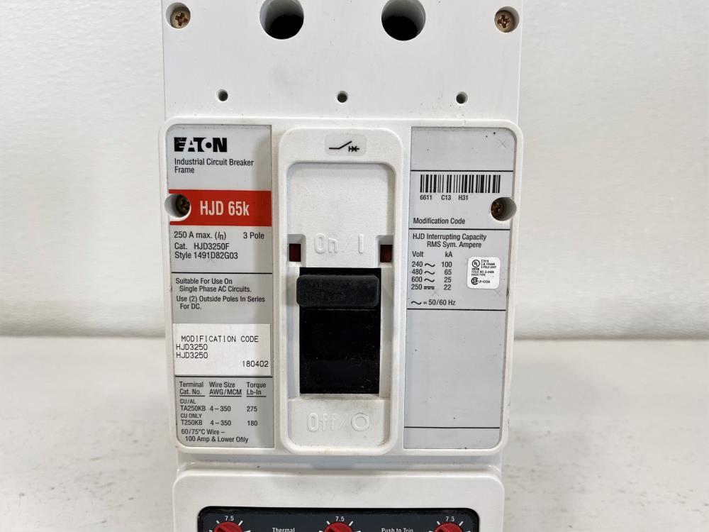 EATON HJD 65K Circuit Breaker 250 Amp, 3 Pole, 600VAC, HJD3250F